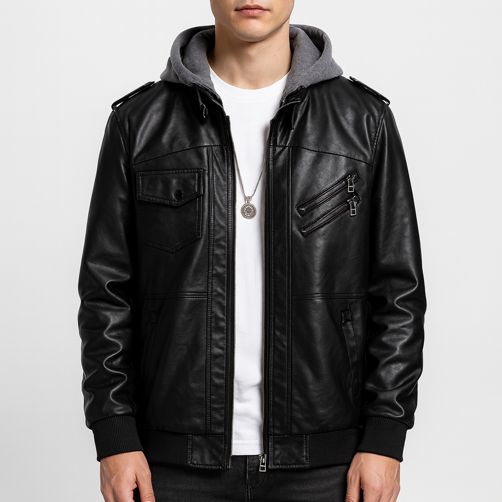 Ariston | Faux Leather Bomber Jacket
