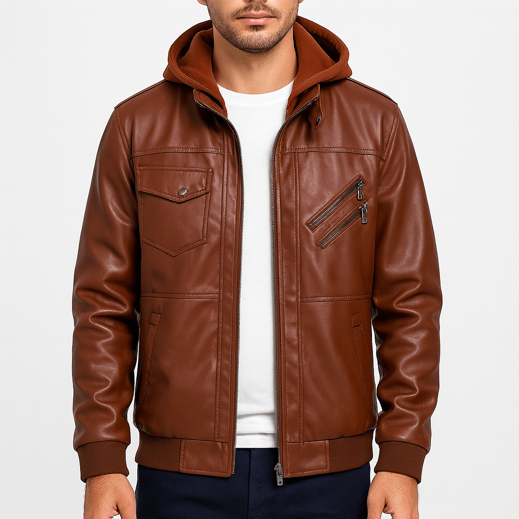 Ariston | Faux Leather Bomber Jacket