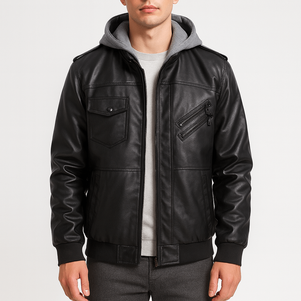 Ariston | Faux Leather Bomber Jacket