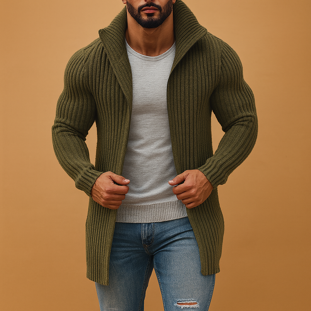 Men’s Stand Collar Striped Knit Cardigan