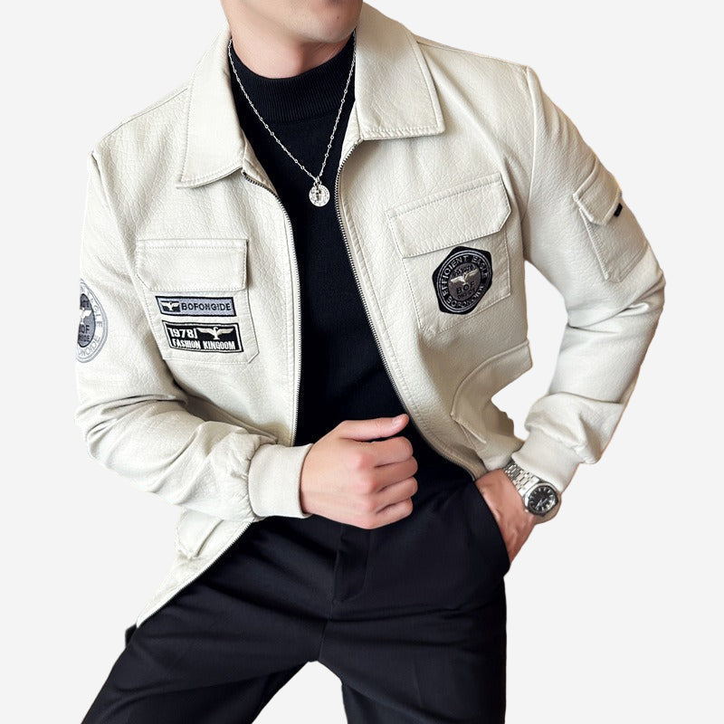 Ariston  | Embroidered Faux Leather Bomber