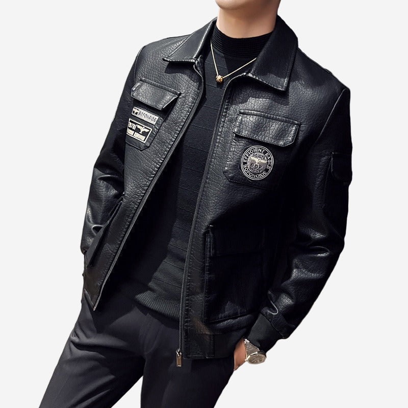 Ariston  | Embroidered Faux Leather Bomber