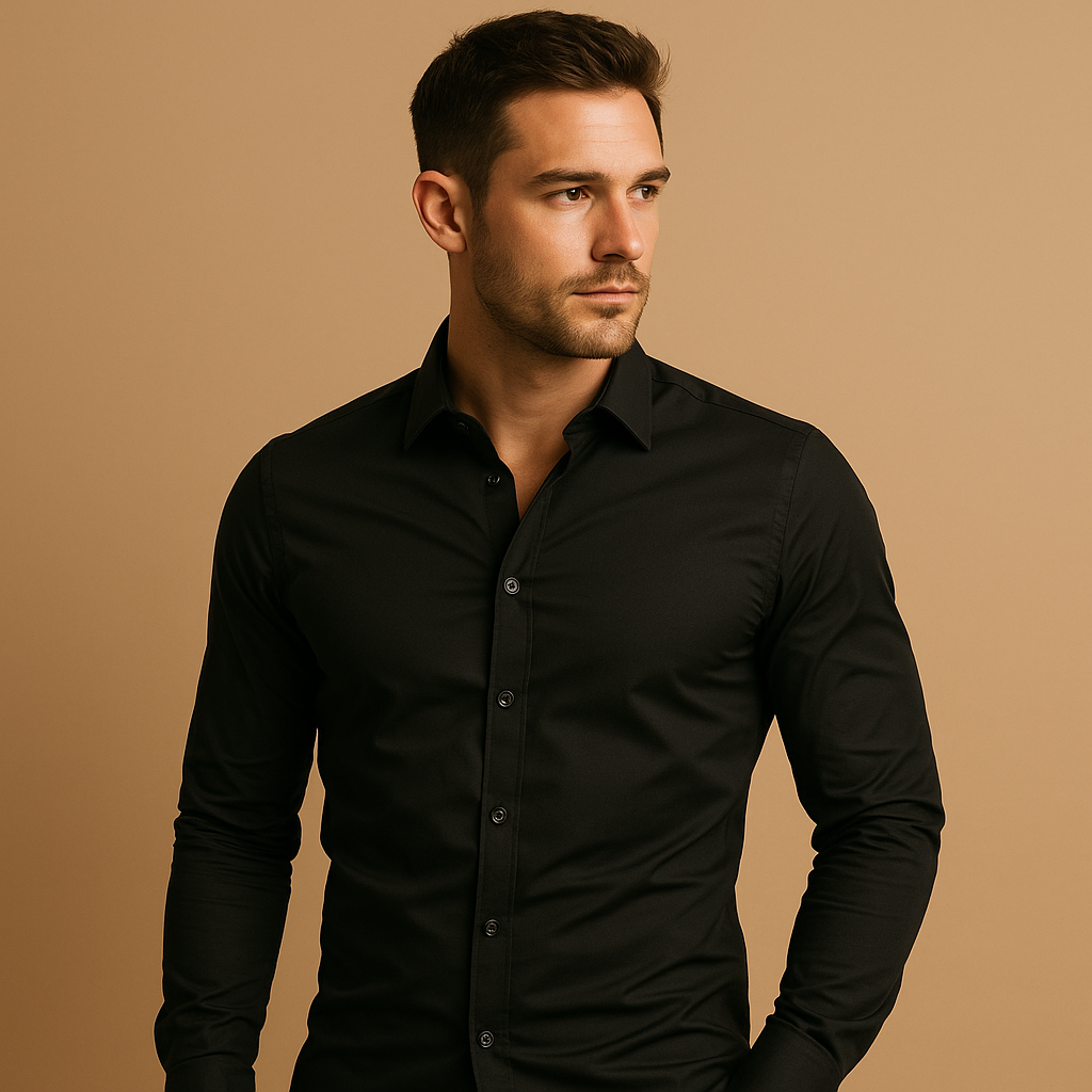 Men’s slim fit cotton shirt with classic turndown collar, breathable fabric, and sleek design. Perfect for office wear and stylish casual outfits.