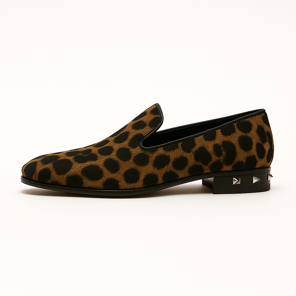 Ariston | Leopard Suede Studded Loafers