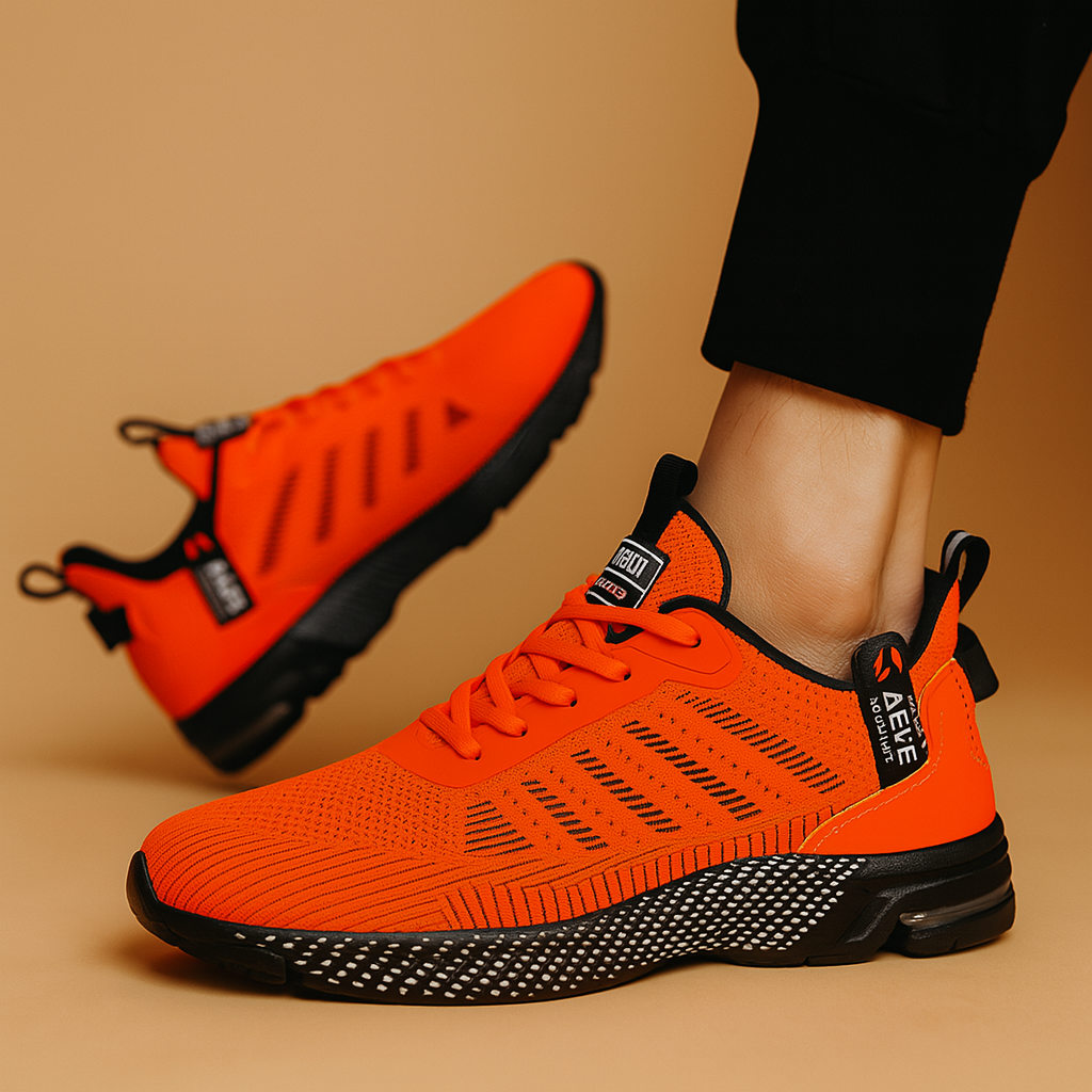 Lichtgewicht sportschoenen voor heren in oranje, grijs of groen met ademend ontwerp, comfortabele pasvorm en moderne uitstraling – ideaal voor dagelijks gebruik.