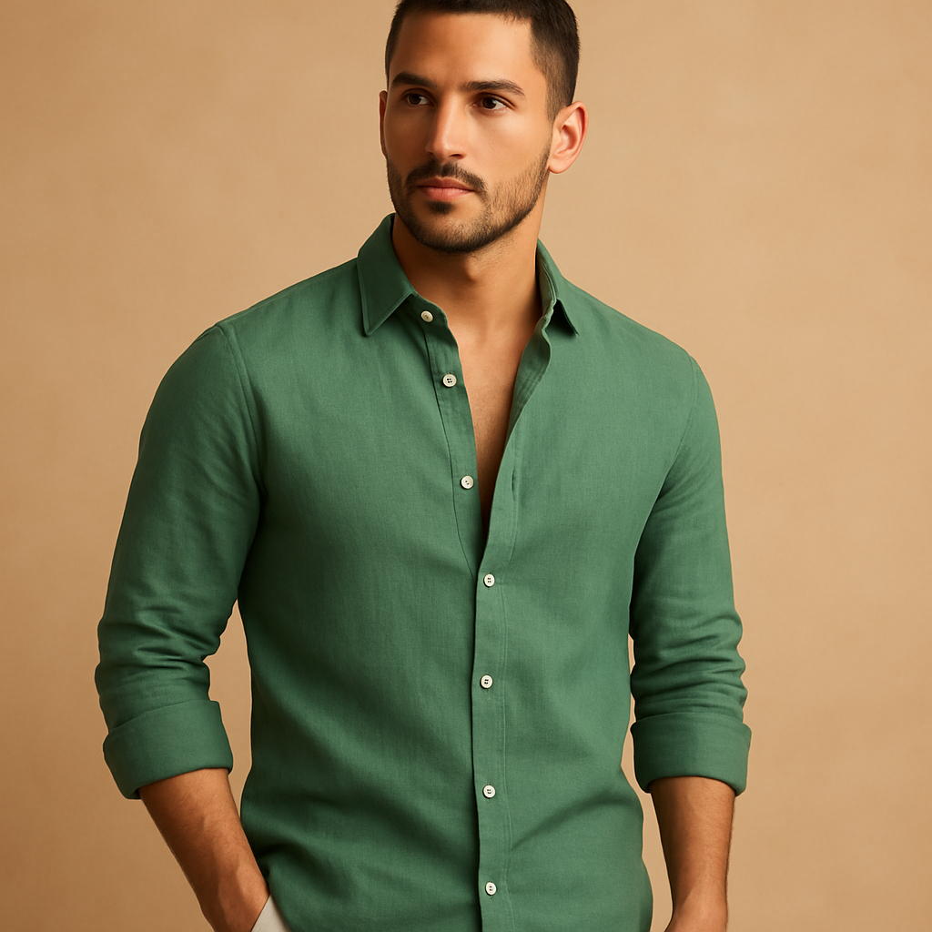 Men’s lightweight casual shirt with breathable fabric and relaxed modern fit, available in multiple colors, perfect for summer workdays or casual outings.