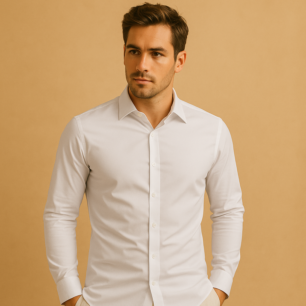 Men’s slim fit cotton shirt with classic turndown collar, breathable fabric, and sleek design. Perfect for office wear and stylish casual outfits.