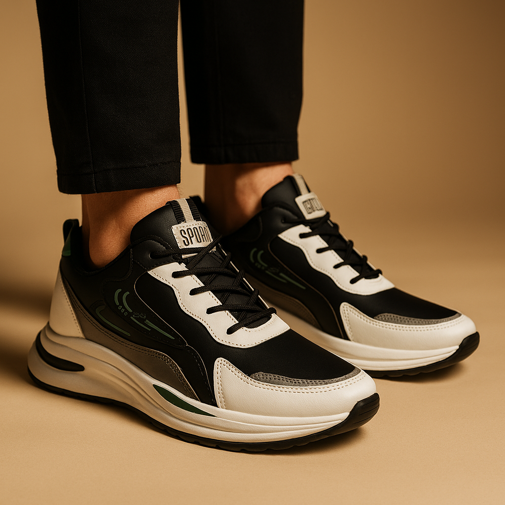 Lichtgewicht sportschoenen voor heren in zwart, grijs en blauw – ademend, stijlvol en ideaal voor dagelijks gebruik of sportieve activiteiten.