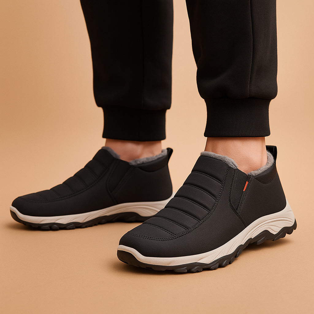 Warme winterschoenen voor heren met pluche voering, slip-on sluiting en antislipzool – perfect voor koude winterdagen en dagelijks gebruik.